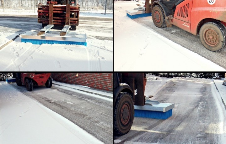 Kehrbesen im Einsatz beim Winterdienst